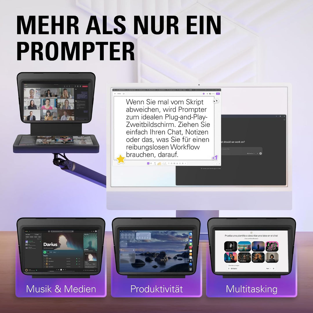 Elgato Prompter – Teleprompter mit integriertem Bildschirm für YouTube, Twitch, Zoom, Teams und mehr