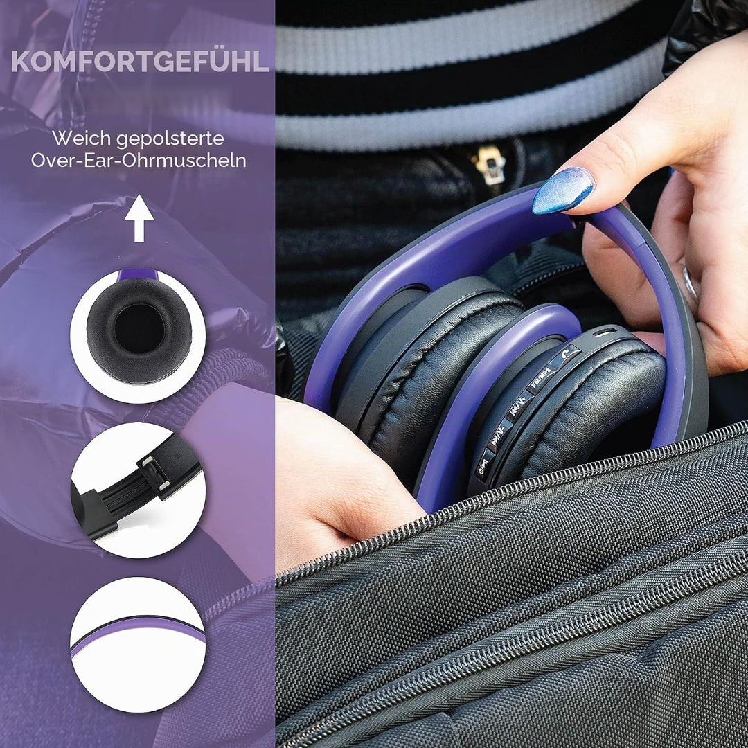 PowerLocus Bluetooth Kopfhörer Over Ear, Kabellose Kopfhörer, HiFi Stereo, Faltbare Kopfhörer mit Mi