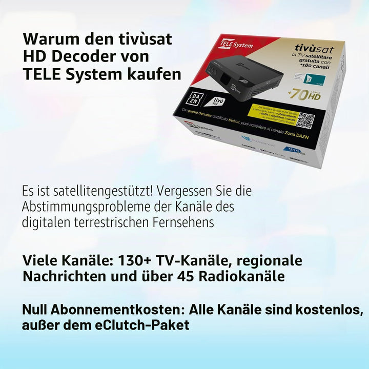 Tele System Satellitendecoder TS9018HEVC Tivùsat HD Classic: Zugang zu über 70 kostenlosen HD-Kanäle