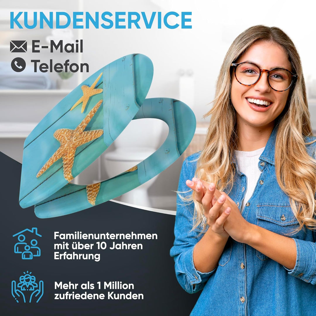 WC Sitz mit Absenkautomatik, hochwertige Oberfläche, einfache Montage, stabile Scharniere, Starfish