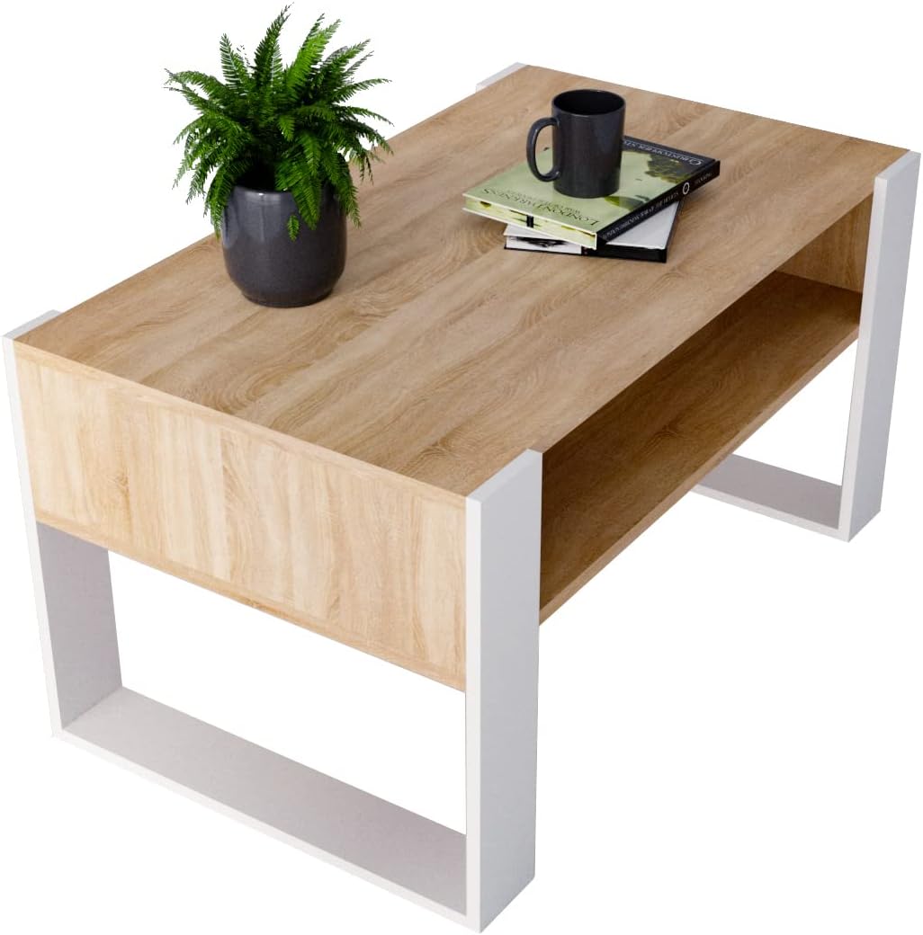MRBLS Couchtisch – modernes rustikales Design – Wohnzimmer-Tisch Beistelltisch Kaffeetisch Sofatisch