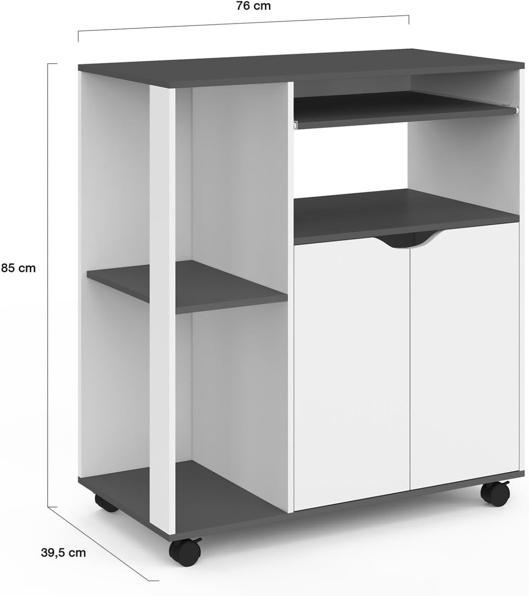 IDMarket - Küchenwagen COSI Weisses Holz und graue Platte B.76 CM