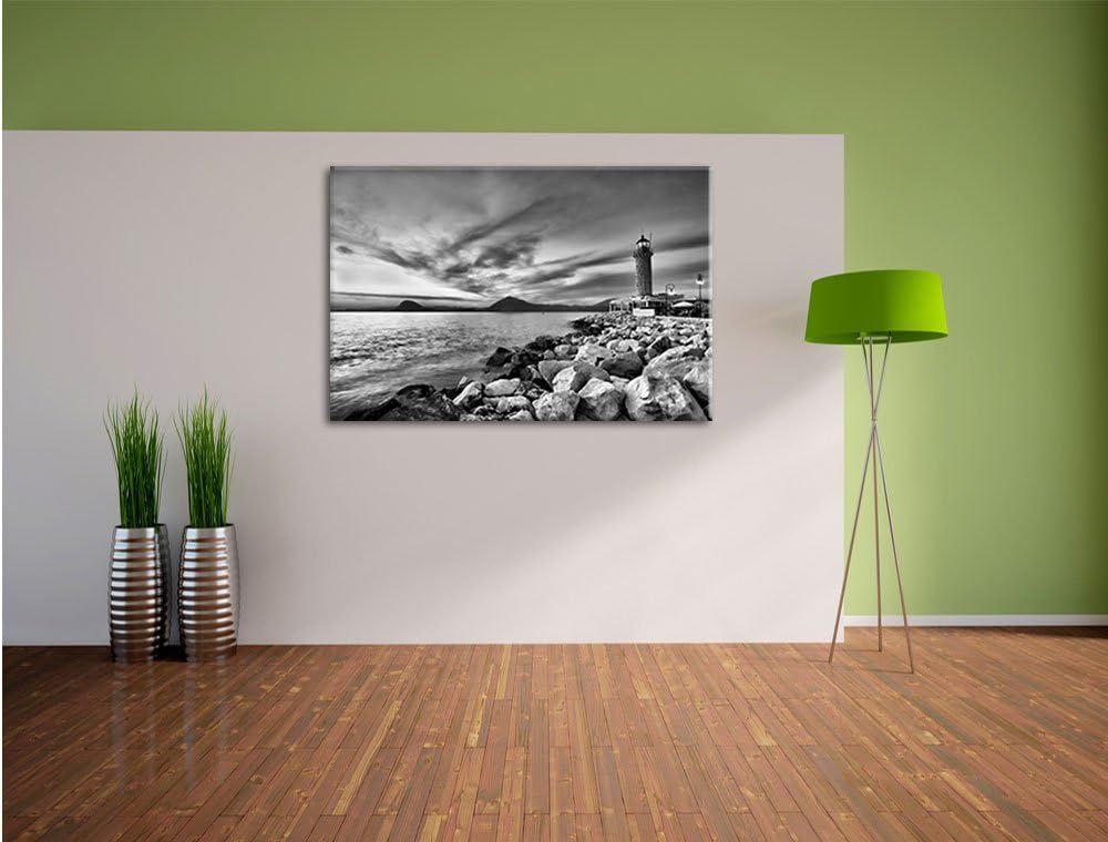 Pixxprint Leuchtturm bei Ebbe als Leinwandbild/Grösse: 100x70 cm/Wandbild/Kunstdruck/fertig bespannt