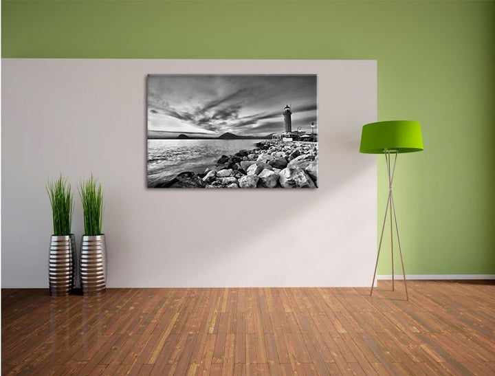 Pixxprint Leuchtturm bei Ebbe als Leinwandbild/Grösse: 100x70 cm/Wandbild/Kunstdruck/fertig bespannt