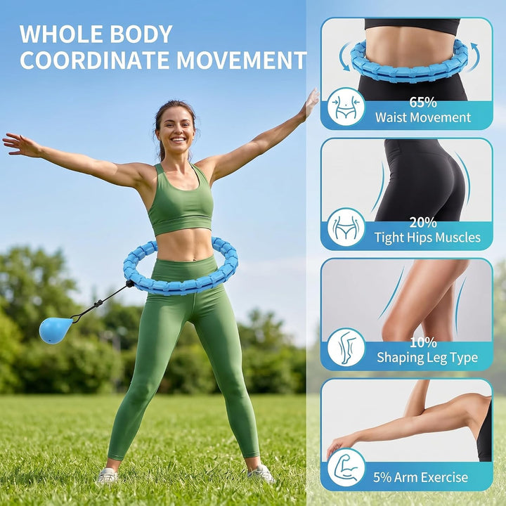 Smart Hula Hoop mit Gewicht 0.36kg, 32 Knoten Verstellbar 57-165 cm, Hula Hoop Reifen mit Gewicht zu