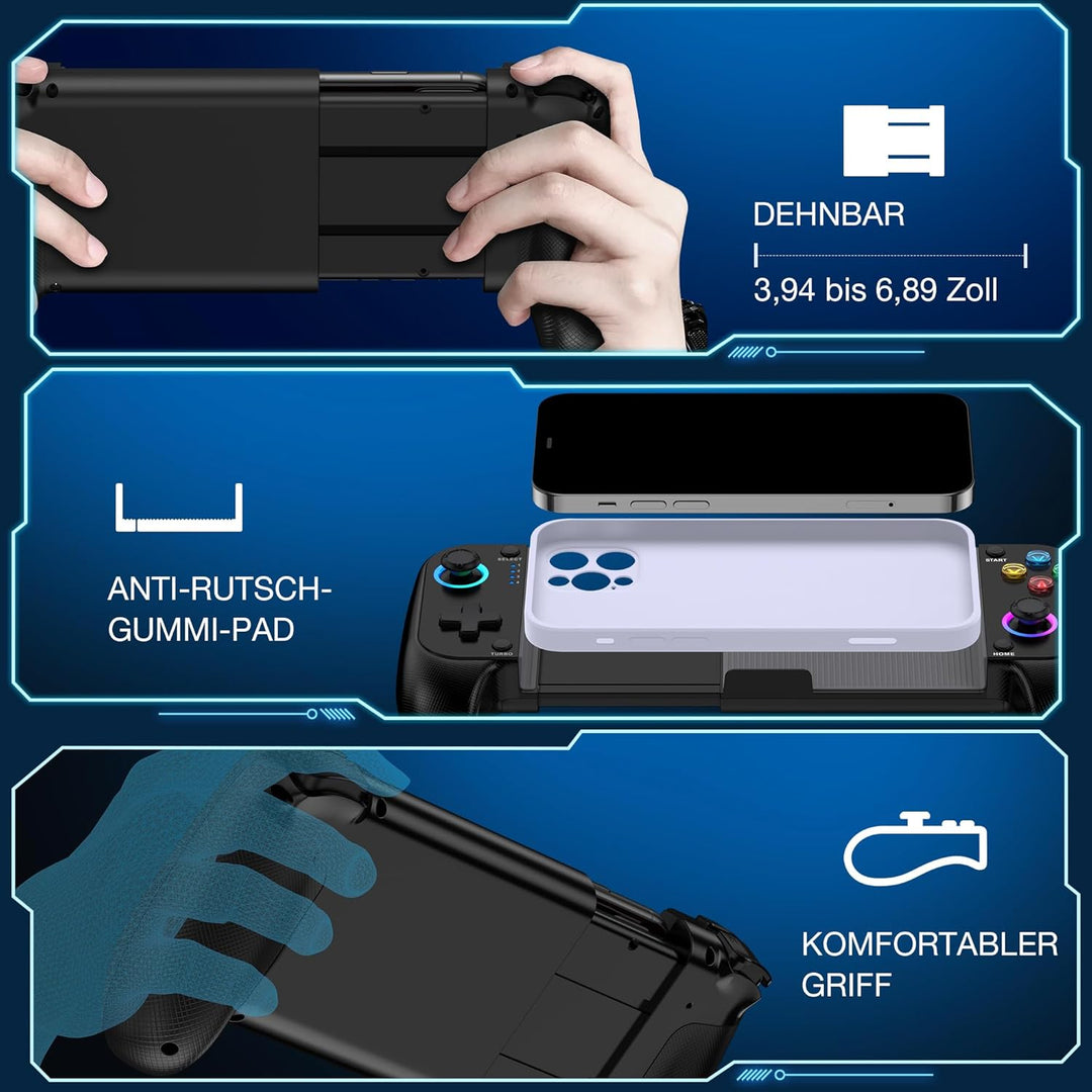 HASACOOL Handy Controller für iPhone, Smartphone Controller für Android mit Hall Effect Joystick, Bl