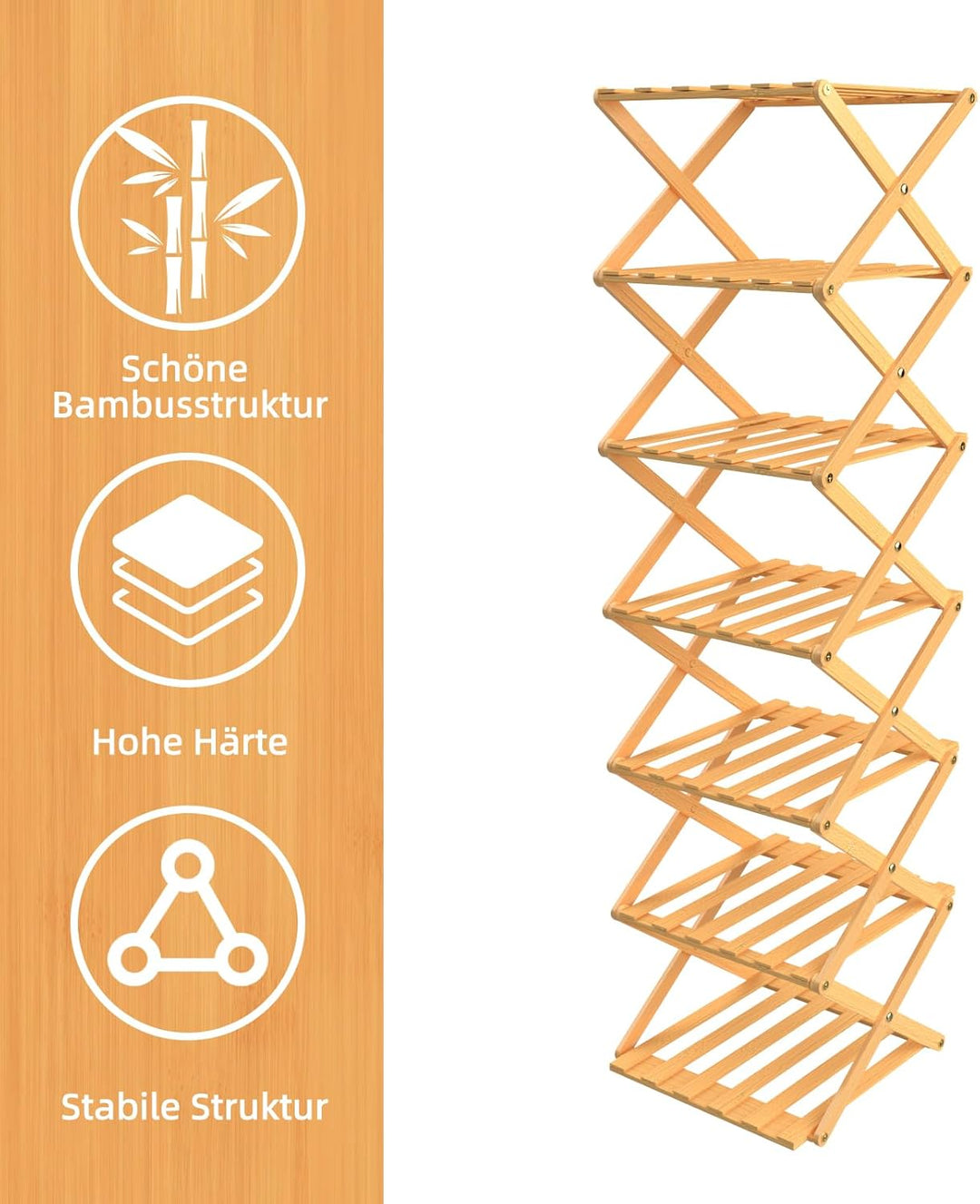 homewell Schuhregal aus Bambus mit 7 Ebenen, vertikales Schuhablage, Faltbares Montagefreies, Schuhr