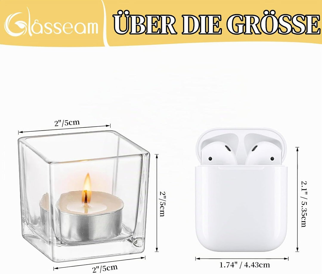 Glasseam Klar Teelichthalter Glas Satz von 24, Viereckig Teelichtgläser Klein Bulk, Kerzenhalter Wei