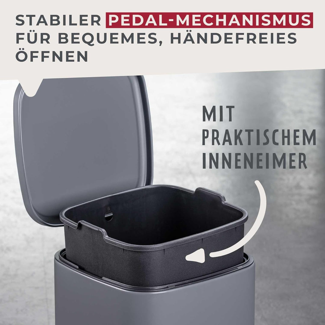Fackelmann LONDON Pedal-Abfallsammler 4L – Stilvolles Design in Dunkelgrau, Mit gedämpftem Deckel un
