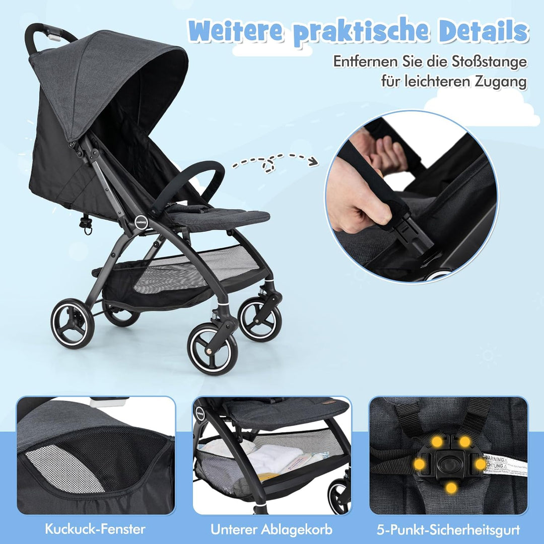 DREAMADE Kinderwagen, Buggy faltbar & tragbar mit verstellbarer Rückenlehne, Reisebuggy mit EVA-Räde