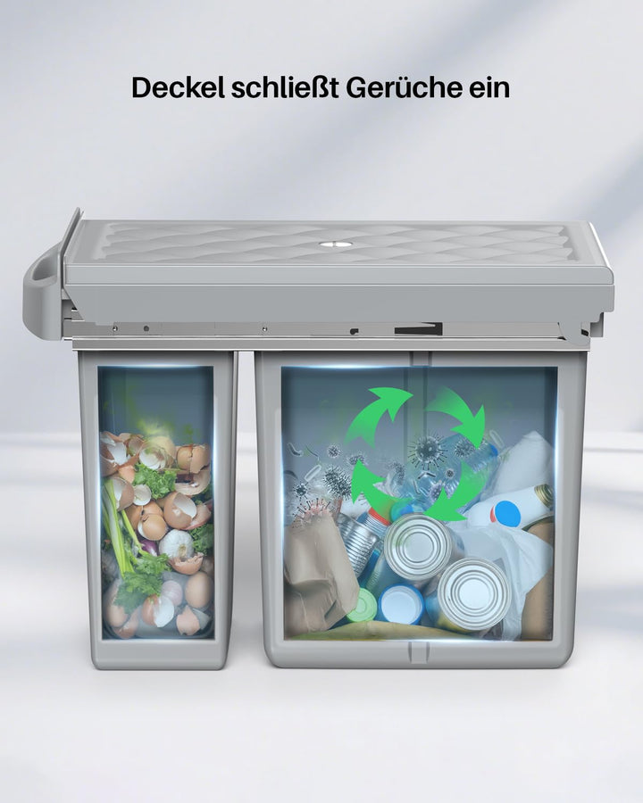 Lovewind Abfallsammler Tandem, 10L+20L, Mit seitlichem Hängekorb, Abfalleimer für Schränke ab 300 mm