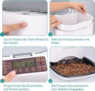 Navaris Automatischer Futterautomat Futterspender mit Timer - 6L Futternapf Automat mit Timer und ak