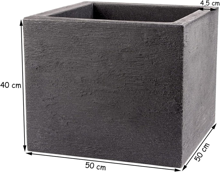 BigDean Pflanzkübel Kubus 50x50 cm gross - Granitstein-Optik in Anthrazit - Für Aussen, frostsicher