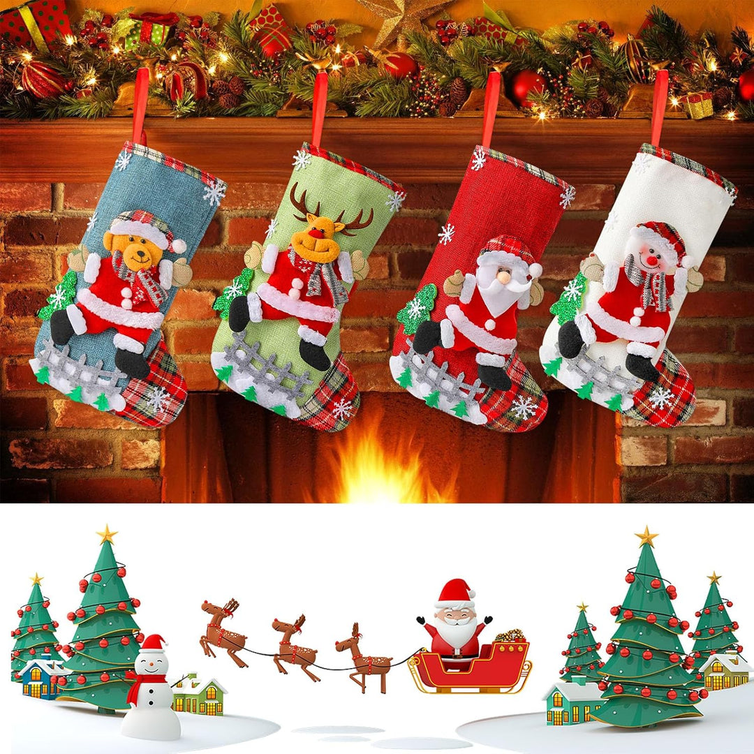 BORDEAG Weihnachtsstrumpf, 4 Stück Weihnachtssocken Geschenktüte, Nikolausstiefel Socken zum Befülle