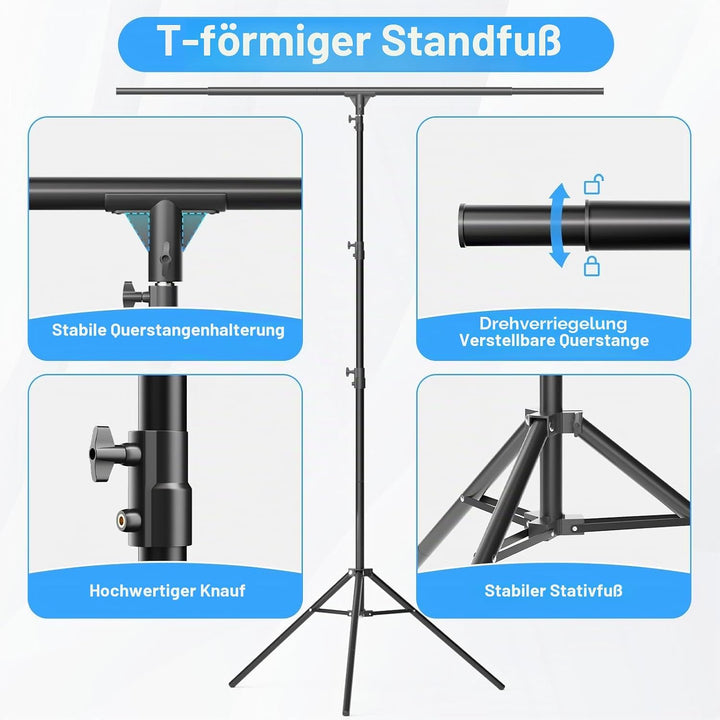 EMART T Form Hintergrund Ständer Hintergrundsystem, 1,5x2,5m Hintergrundständer mit 4 Federclips, Tr