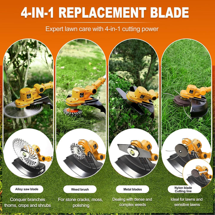 Rasentrimmer mit Akku und Unkrautbürste, Akku Rasentrimmer für Makita-Akkus mit 4 Klingentypen und 2