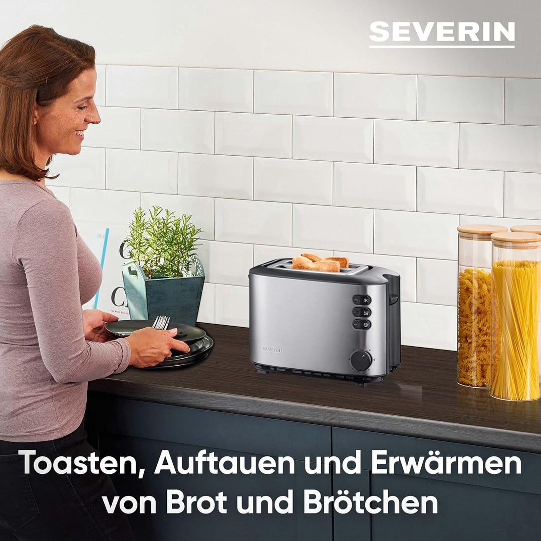 SEVERIN Automatik-Toaster, Inkl. Brötchen-Röstaufsatz, 2 Röstkammern, 850 W, AT 2514, Edelstahl/Schw
