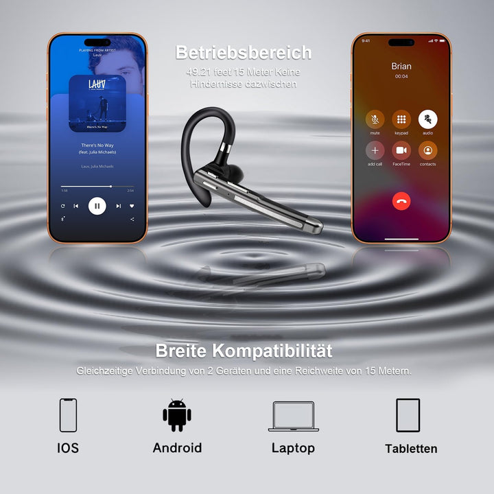 Headset Bluetooth 6.1 mit Dual Mikrofon 100 Std CVC8.0 Noise Cancelling In Ear Kopfhörer Kabellos Ko
