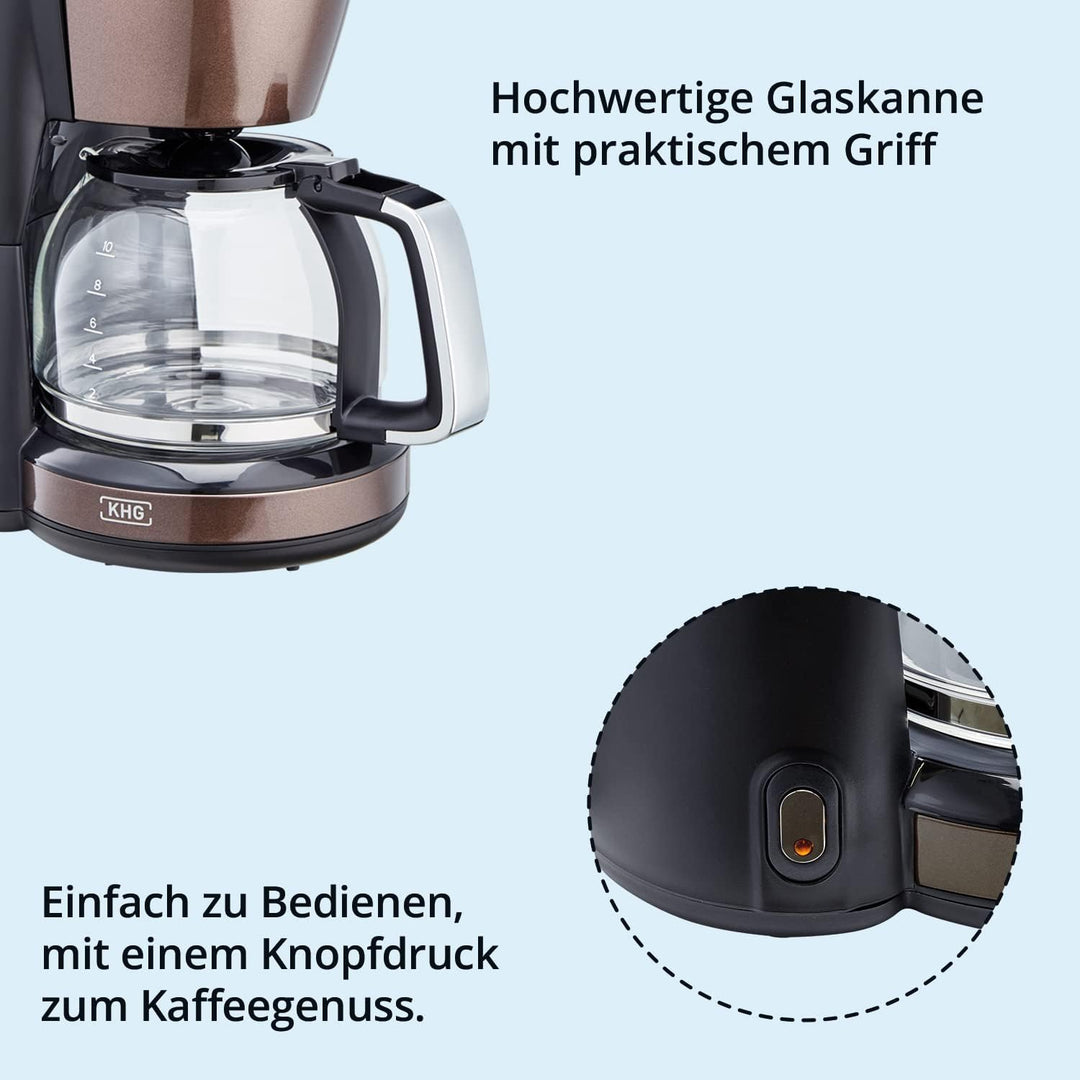 KHG Kaffeeautomat KA-123(MMS) aus Kunststoff in mocca/schwarz, Kapazität für 10 Tassen, mit Glaskann