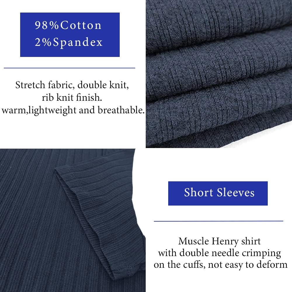 Lehmanlin Langarmshirts für Herren,Henley Langarm/Kurzarm Pullover,Baumwolle Gerippt Stoffe,Schmale