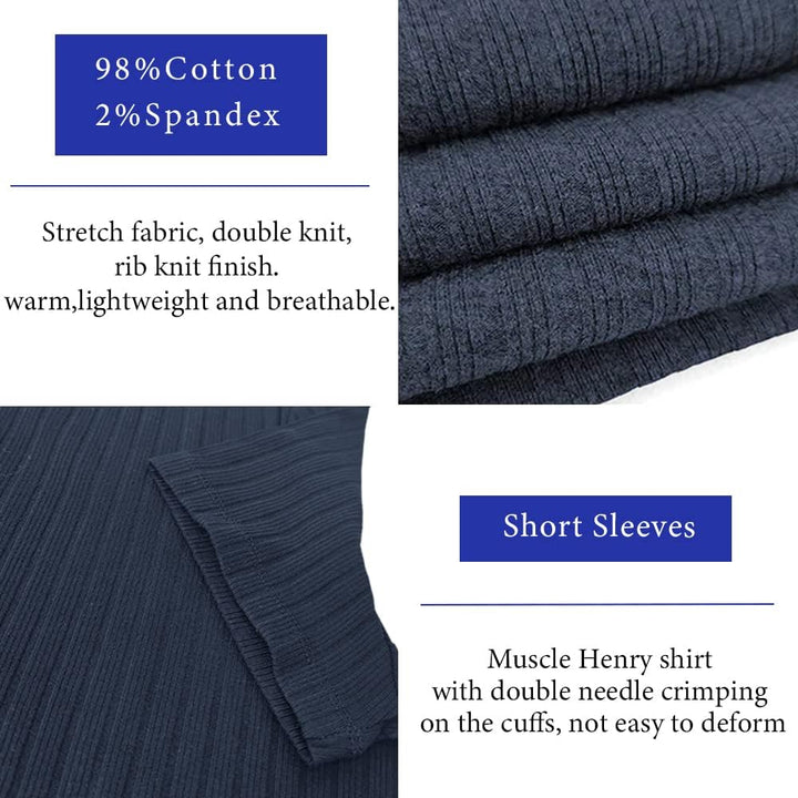 Lehmanlin Langarmshirts für Herren,Henley Langarm/Kurzarm Pullover,Baumwolle Gerippt Stoffe,Schmale