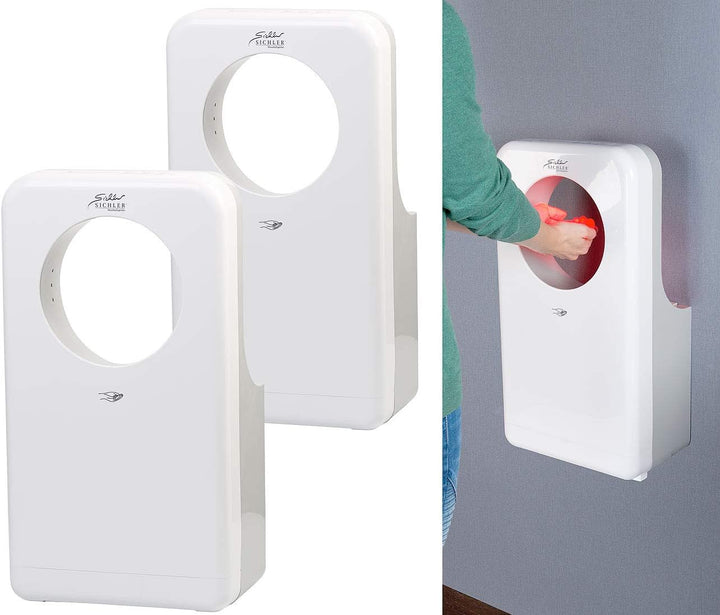 Sichler Haushaltsgeräte Hand-Trocknergeräte: 2er-Set vollautomatischer Profi-Händetrockner mit LED-B