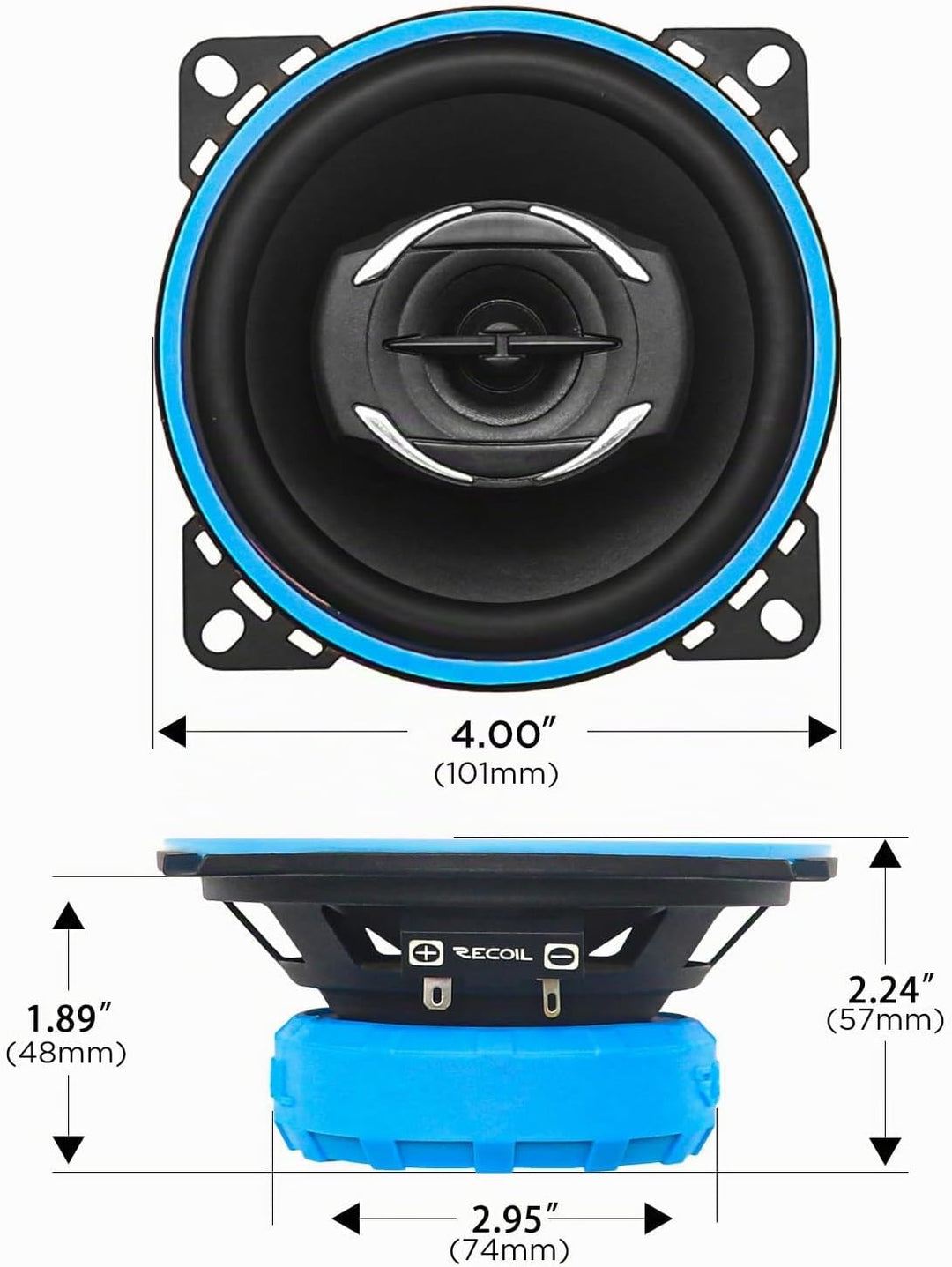 RECOIL RCX-4 Echo 2-Wege Koaxiallautsprecher Set für Auto 100mm (4 Zoll) - 90 Watt Peak | 45 Watt RM