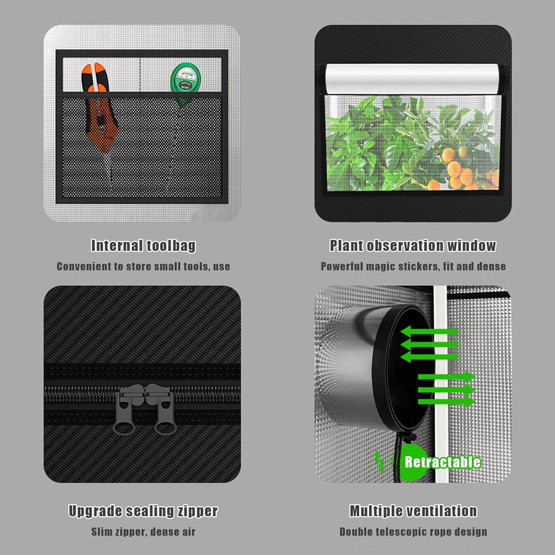 Growzelt Komplettset Anbau Set mit 200W LED Vollspektrum Grow Lampe Dimmbar, 80x80x180cm GrowZelt Ki