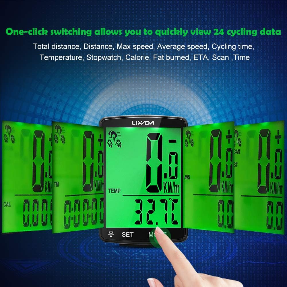 Lixada Fahrradcomputer Drahtloser multifunktionaler LCD-Bildschirm Fahrrad Regendichter Tachometer K