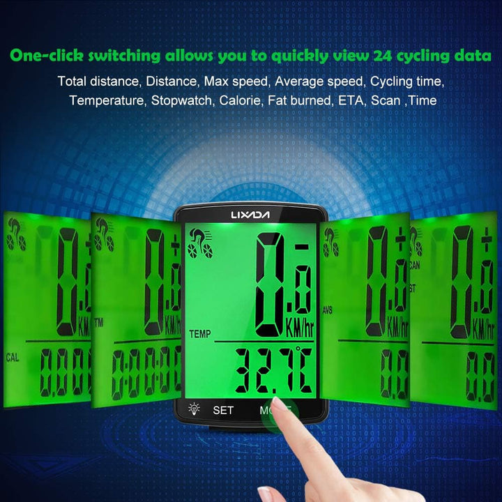 Lixada Fahrradcomputer Drahtloser multifunktionaler LCD-Bildschirm Fahrrad Regendichter Tachometer K