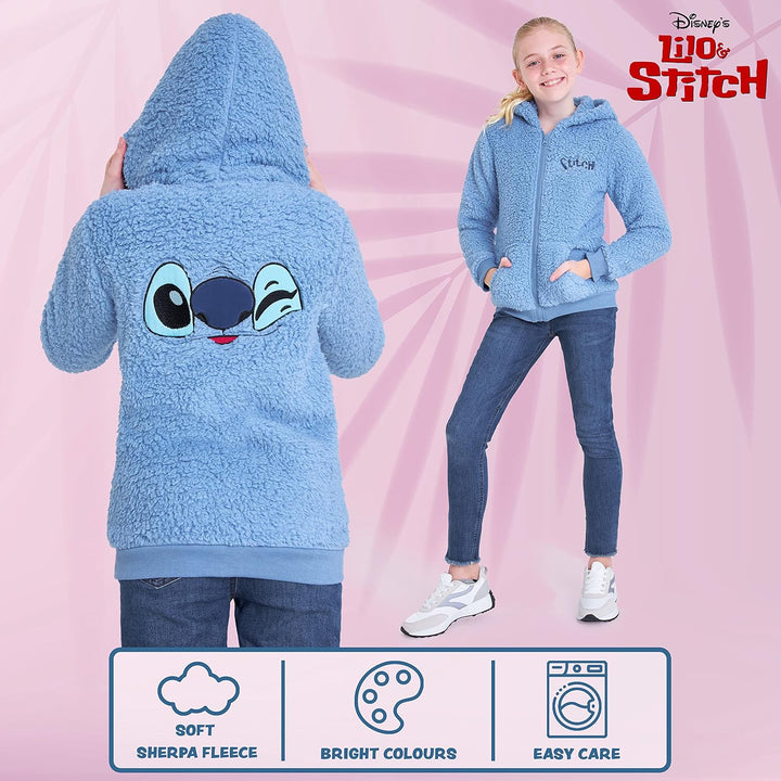 Disney Hoodie Mädchen Stitch, Warme Teddy Fleecejacke Mädchen Teenager 7-8 Jahre Blau Stitch Kinder,