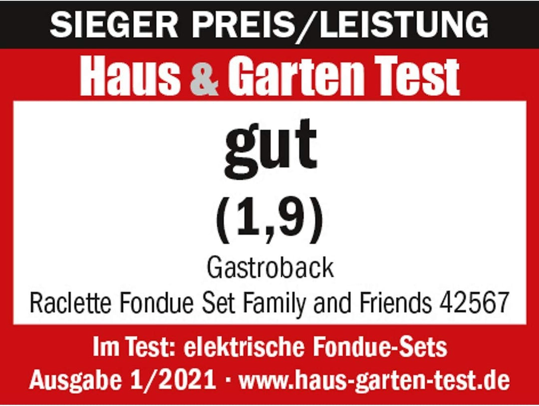 GASTROBACK 42567 Raclette Fondue Set Family and Friends, für 8 Personen mit grosser Gerippter Grillp