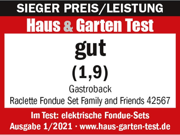 GASTROBACK 42567 Raclette Fondue Set Family and Friends, für 8 Personen mit grosser Gerippter Grillp