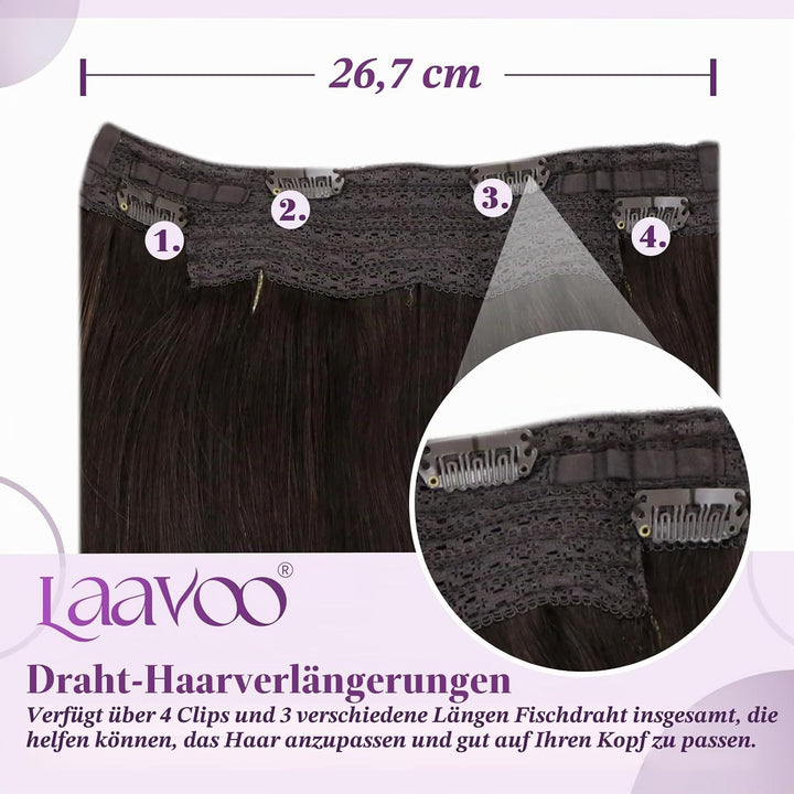 LaaVoo Extensions Echthaar mit Draht Braun Invisible Secret Wire Extensions Haarverlängerung Echthaa