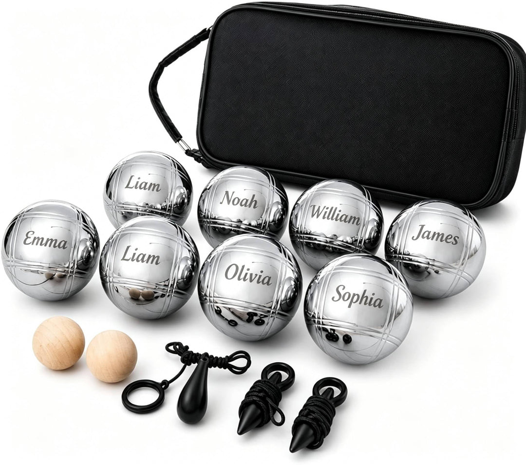Boule Set mit Gravur/Ohne Gravur,Personalisierte Boule Set mit Tragetasche/Hartschalenkoffer, 6/8 Bo
