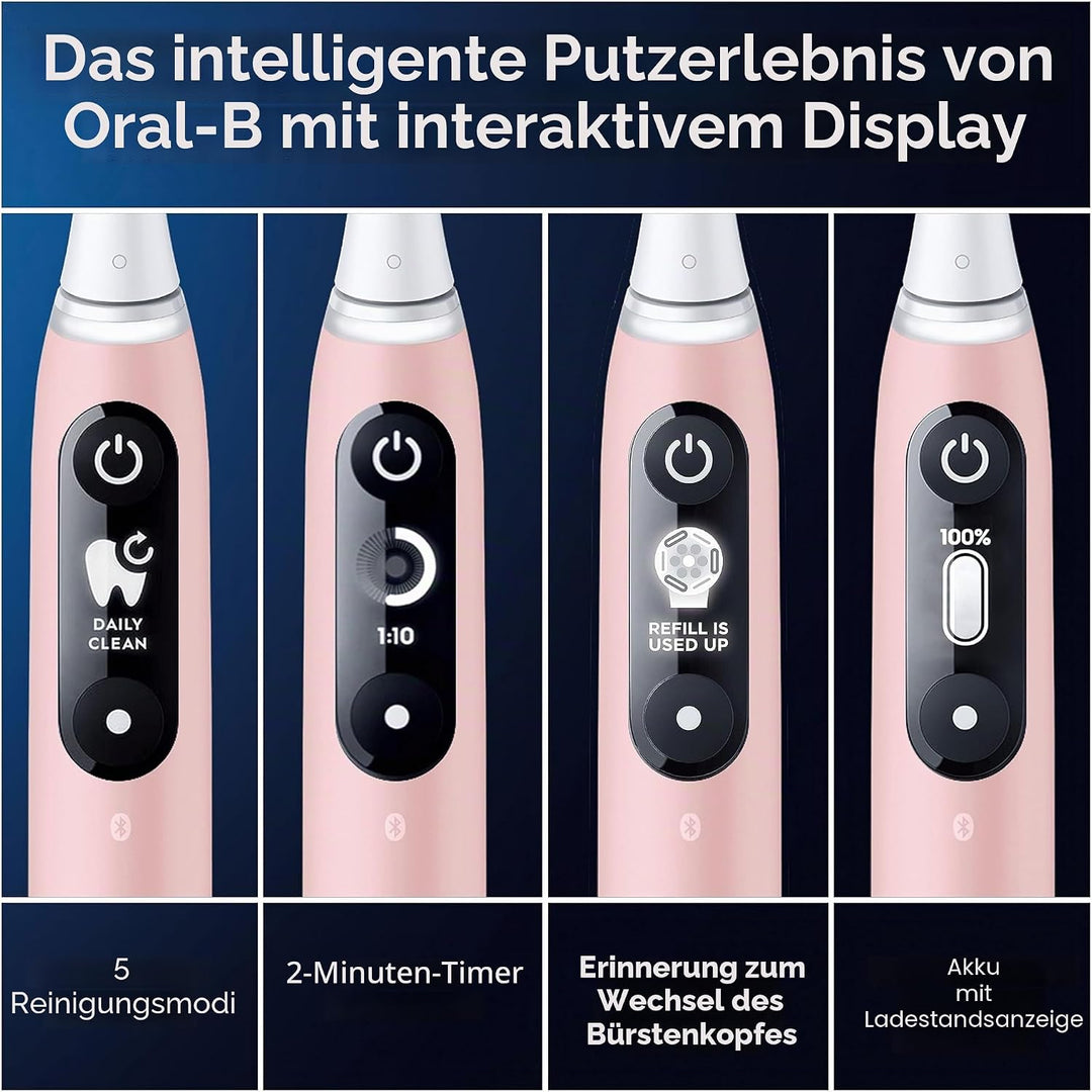 Oral-B iO Series 6N Elektrische Zahnbürste, Bluetooth, 5 Putzmodi, 2 Bürsten, 1 Reisetasche, Weiss/R