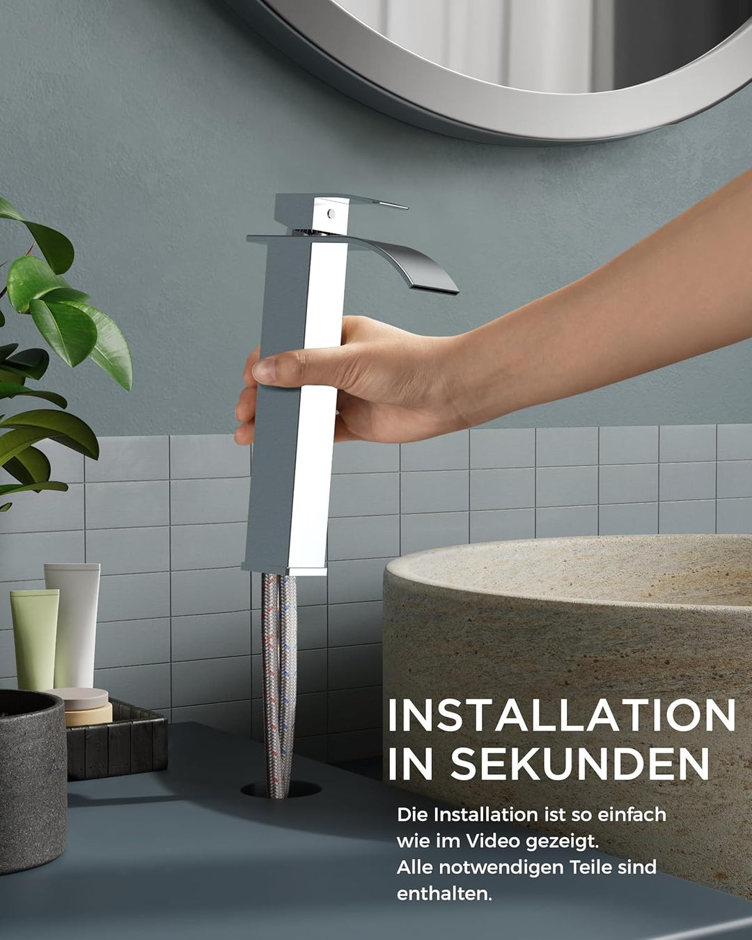 FORIOUS Wasserhahn Bad,Wasserfall Waschtischarmatur Einhandmischer Armatur Waschbecken mit Auslauf H