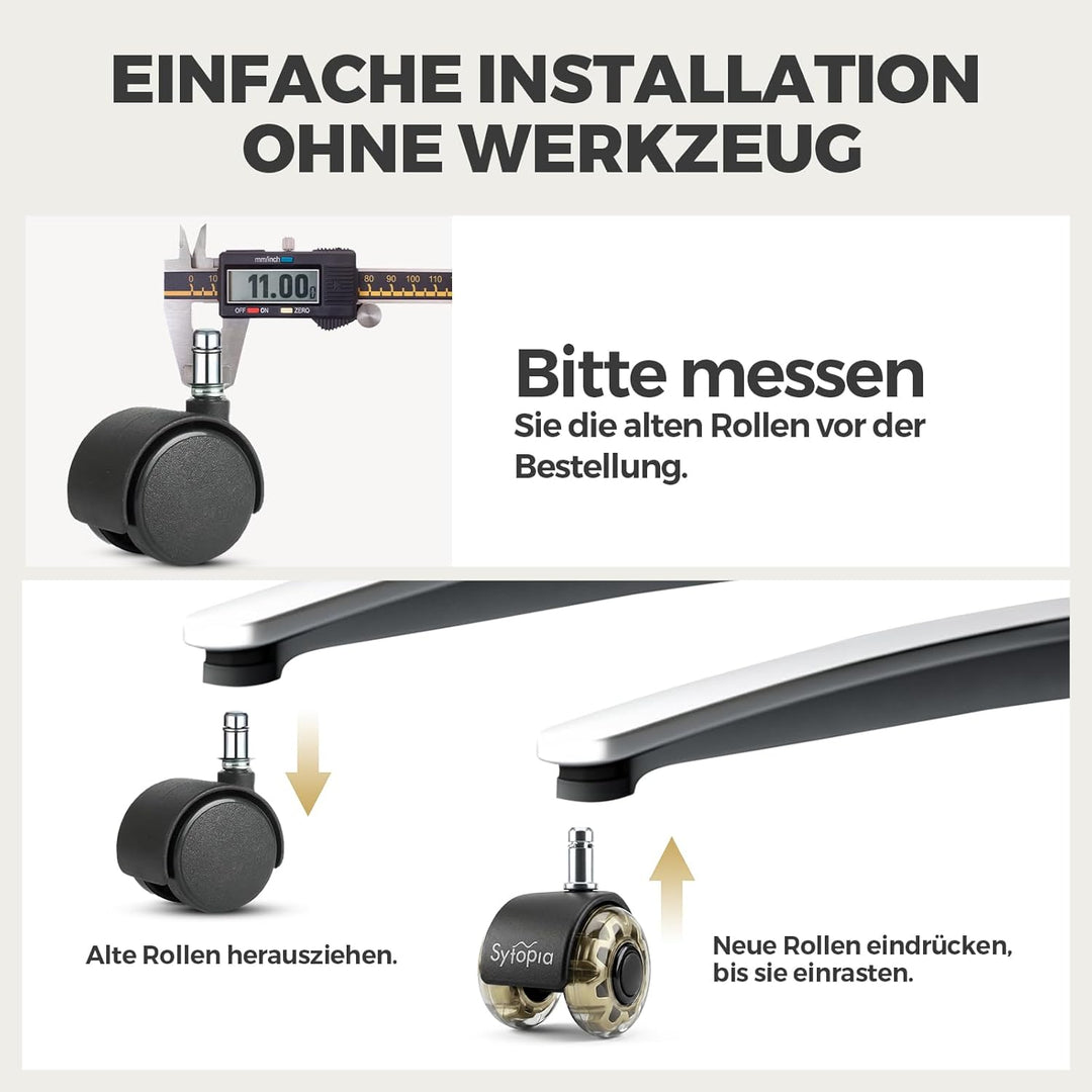 Sytopia Bürostuhl Rollen 11mm x 22 mm, 5er Set Rollen für Bürostühle, Super Leise und Weiche für Har