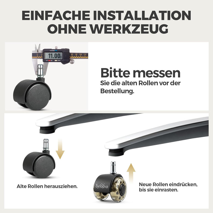 Sytopia Bürostuhl Rollen 11mm x 22 mm, 5er Set Rollen für Bürostühle, Super Leise und Weiche für Har