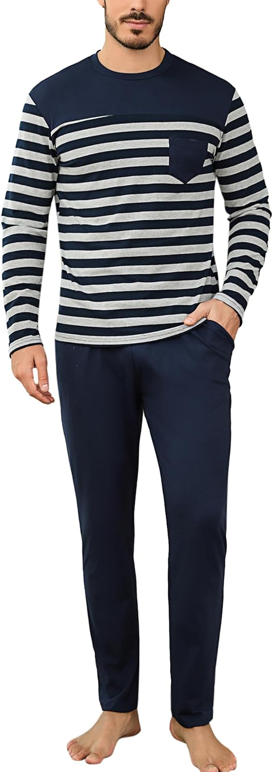 Irdcomps Schlafanzug Lang Herren Pyjamas Baumwolle Winter Warm Langarm Pyjamas Set Männer Hausanzug