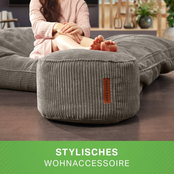 Green Bean Indoor Sitzhocker Pouf 45x25cm EPS-Perlen Füllung & Cordstoff Kuschelig Weich Waschbar -