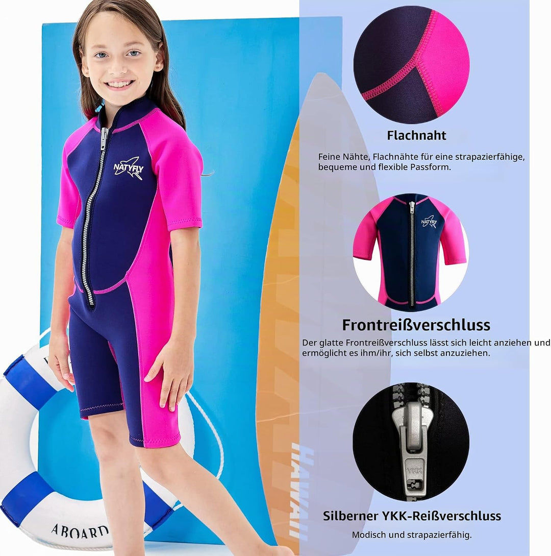 NATYFLY Kids Shorty Neoprenanzug 2.5mm Kinder Neopren Thermal Badeanzug UV-Schutz Badeanzüge für Mäd