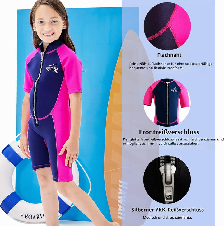 NATYFLY Kids Shorty Neoprenanzug 2.5mm Kinder Neopren Thermal Badeanzug UV-Schutz Badeanzüge für Mäd