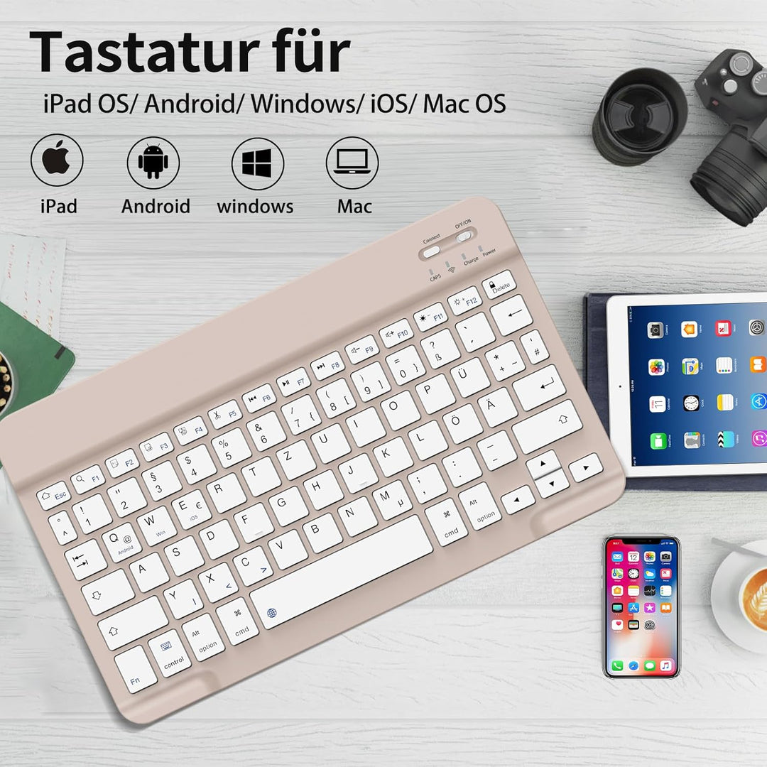 aoub Kabellose Tastatur mit deutschem QWERTZ Layout für iPad Pro/Air/Mini/iPad 11/10,9/10,5/10,2/9,7