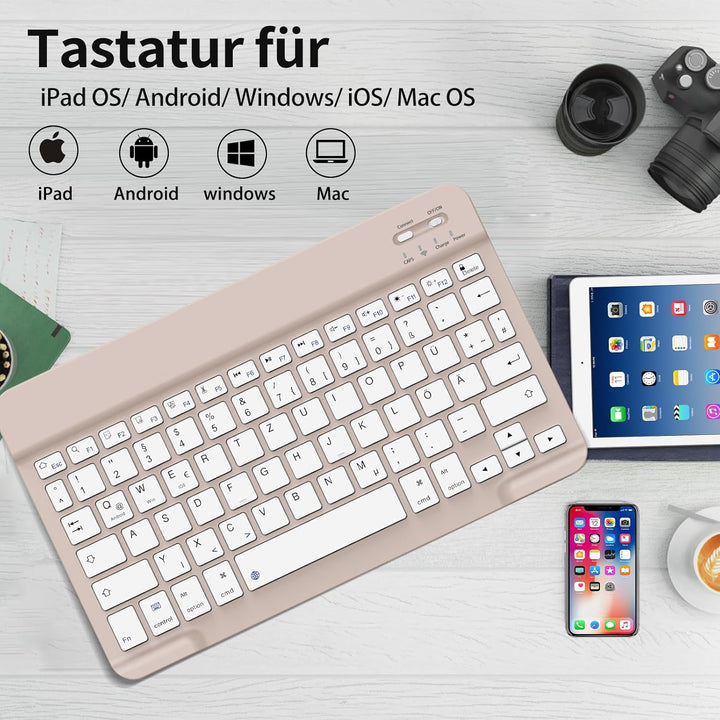 aoub Kabellose Tastatur mit deutschem QWERTZ Layout für iPad Pro/Air/Mini/iPad 11/10,9/10,5/10,2/9,7