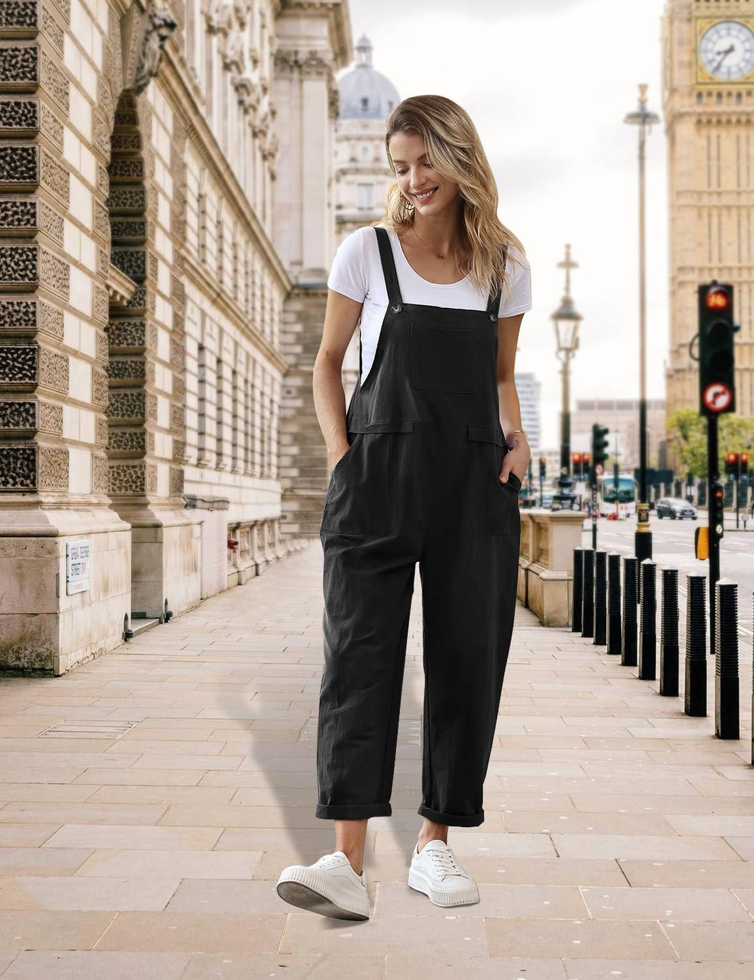 YESNO Damen Latzhose Sommer Oversize Trägerhose Beiläufig Loose Bib Pants Overall Baggy Jumpsuit Str