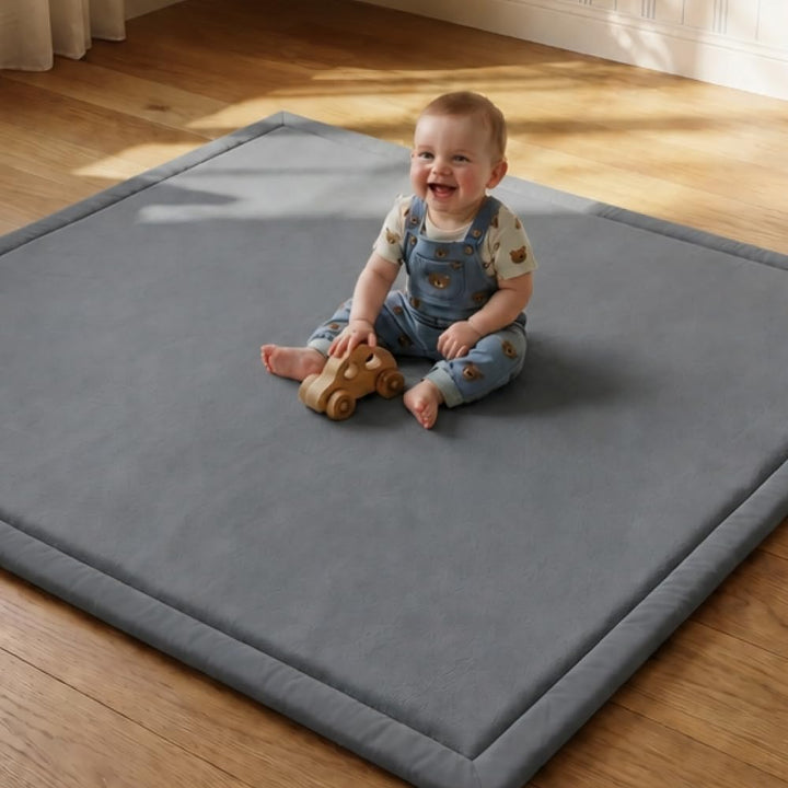 CASABEL Baby-Spielmatte aus Samt, dick und weich, 120x120cm, Grau | 2,5 cm dick, komfortabler Schaum