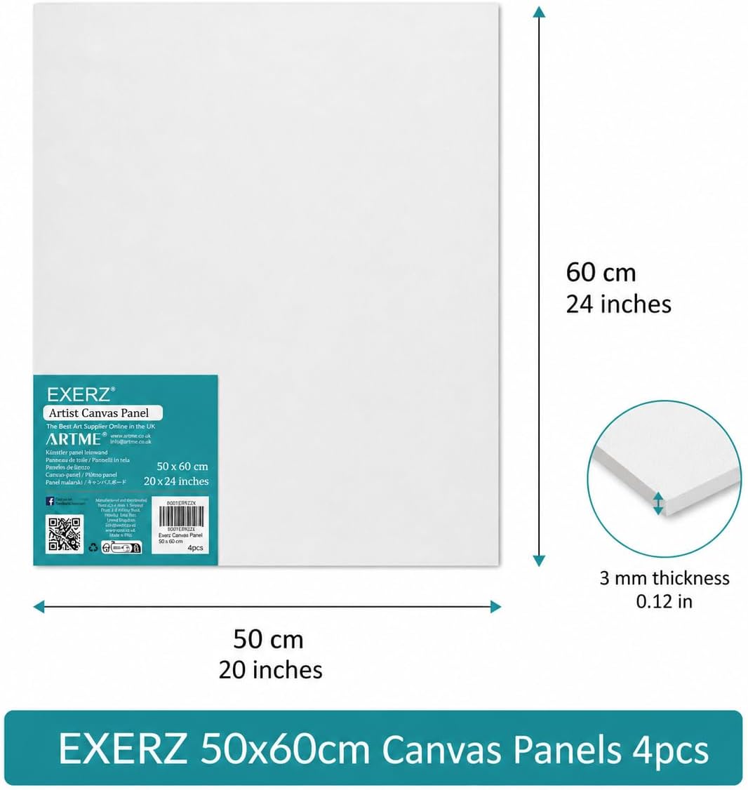 EXERZ 50x60cm Malkarton/Leinwand-Panele 4 Stück 0.3cm dick/Kunstleinwandtafel / 280GSM/ Vorgespannt