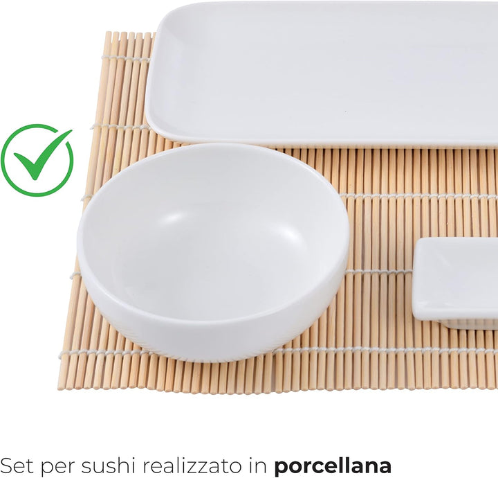 MasterPro Foodies | Sushi Set 12-teilig | Inklusive Sossenschalen, Telller, Esstäbchen und Tischdeck
