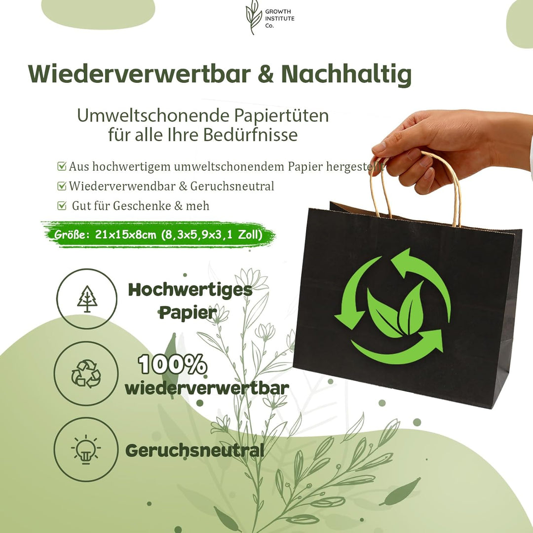 Gaoyong 20 Stück Geschenktüte Schwarz 30x12x23 cm Papiertüten mit Henkel Papiertüten Schwarz Zum Kra